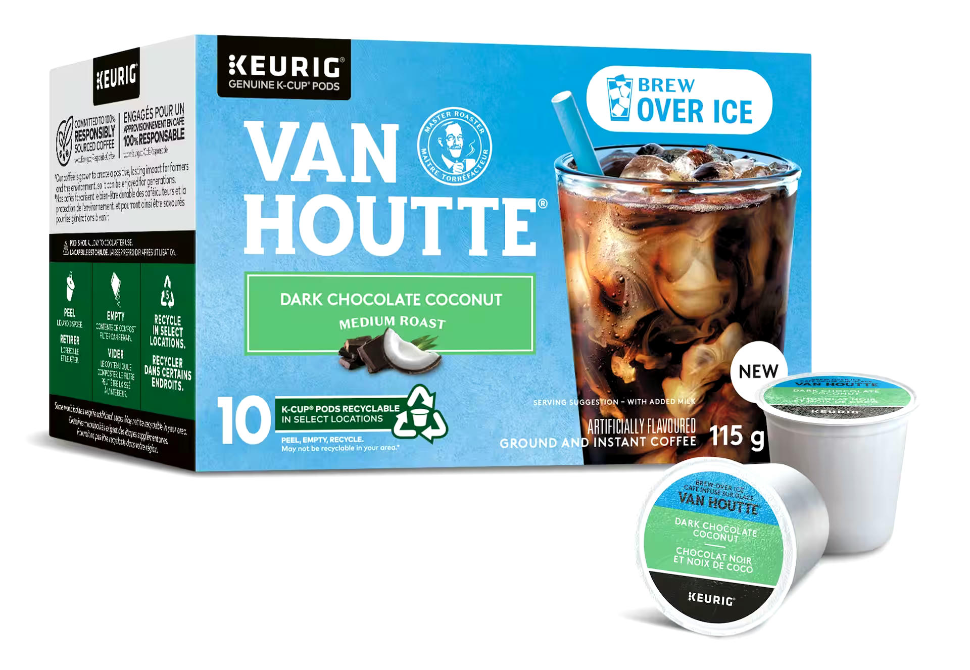 Van Houtte Brew Over Ice Dark Chocolate Coconut Medium Roast K-Cup® Coffee Pods, Recyclable, 115-g, 10-pk