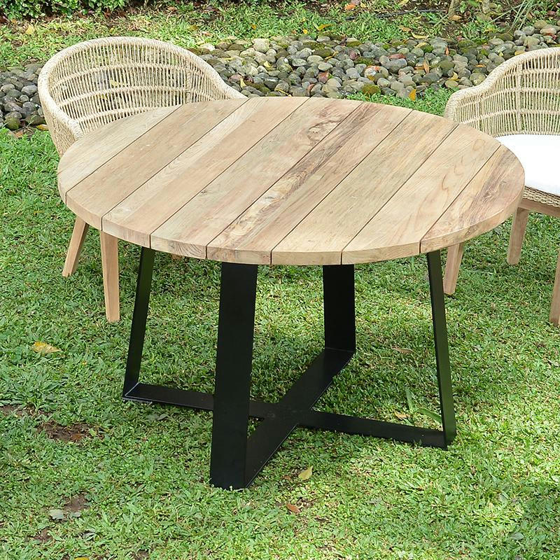 ORSAY - Table métal anthracite et teck recyclé D 130 cm