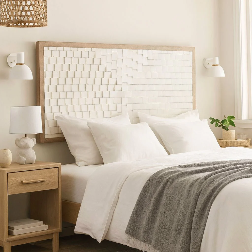 Cabeceira Cama Retangular Madeira Detalhe em Branco 180x5x90 SERENA