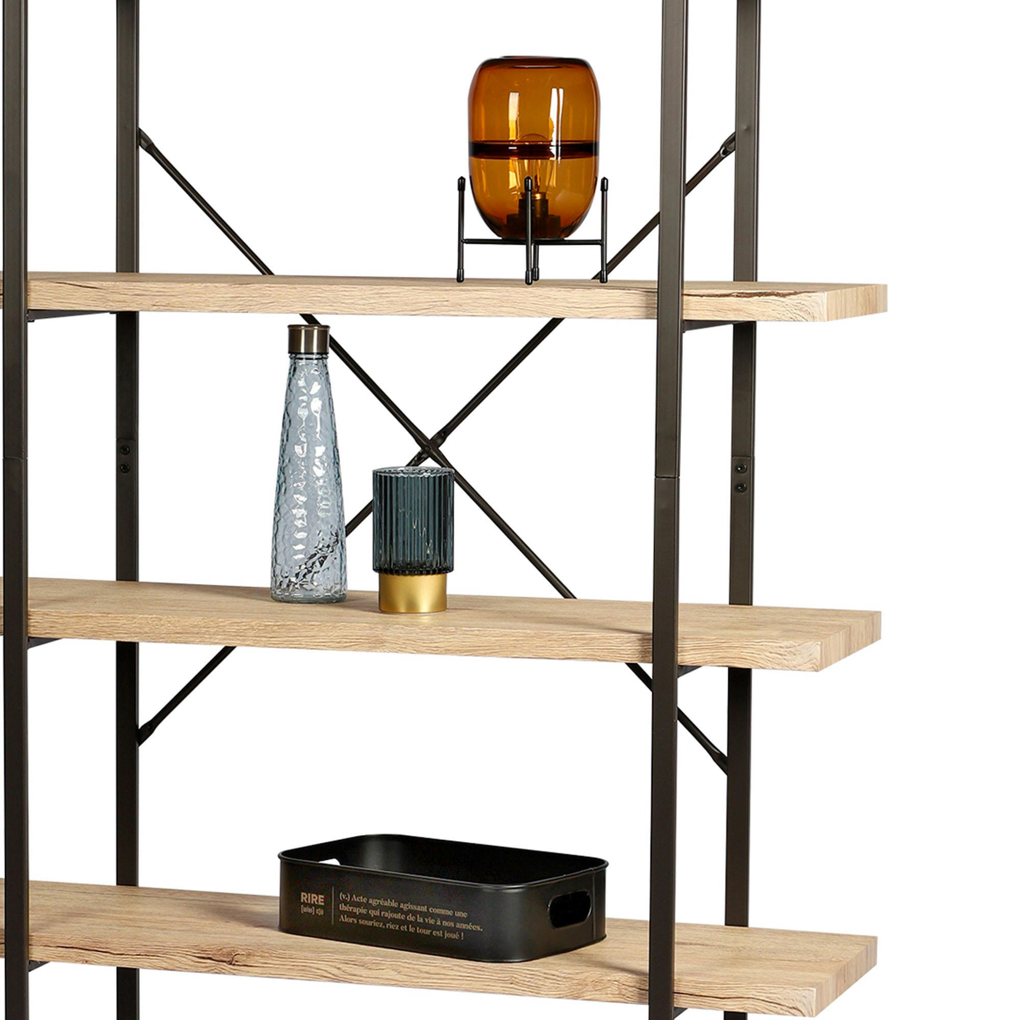 DOCK - Etagère design industriel bois et métal noir