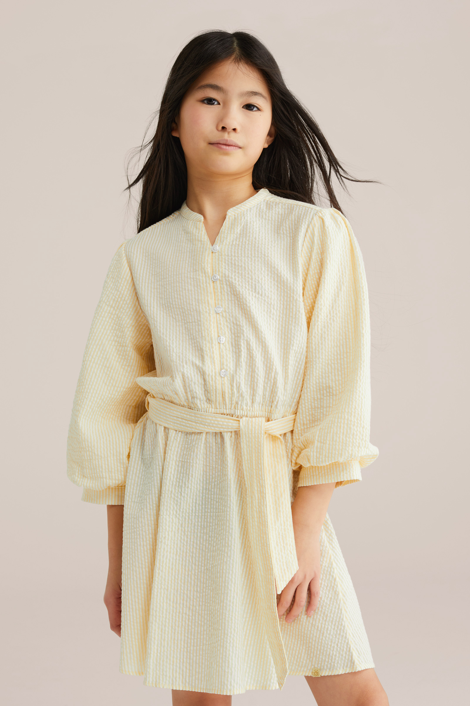 Meisjes seersucker jurk met ballonmouwen