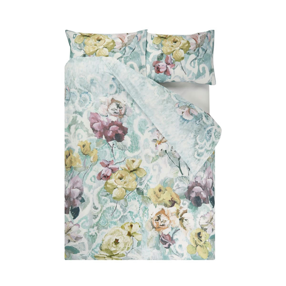 TAPESTRY FLOWER - Housse de couette imprimée en percale de coton vert 140x200