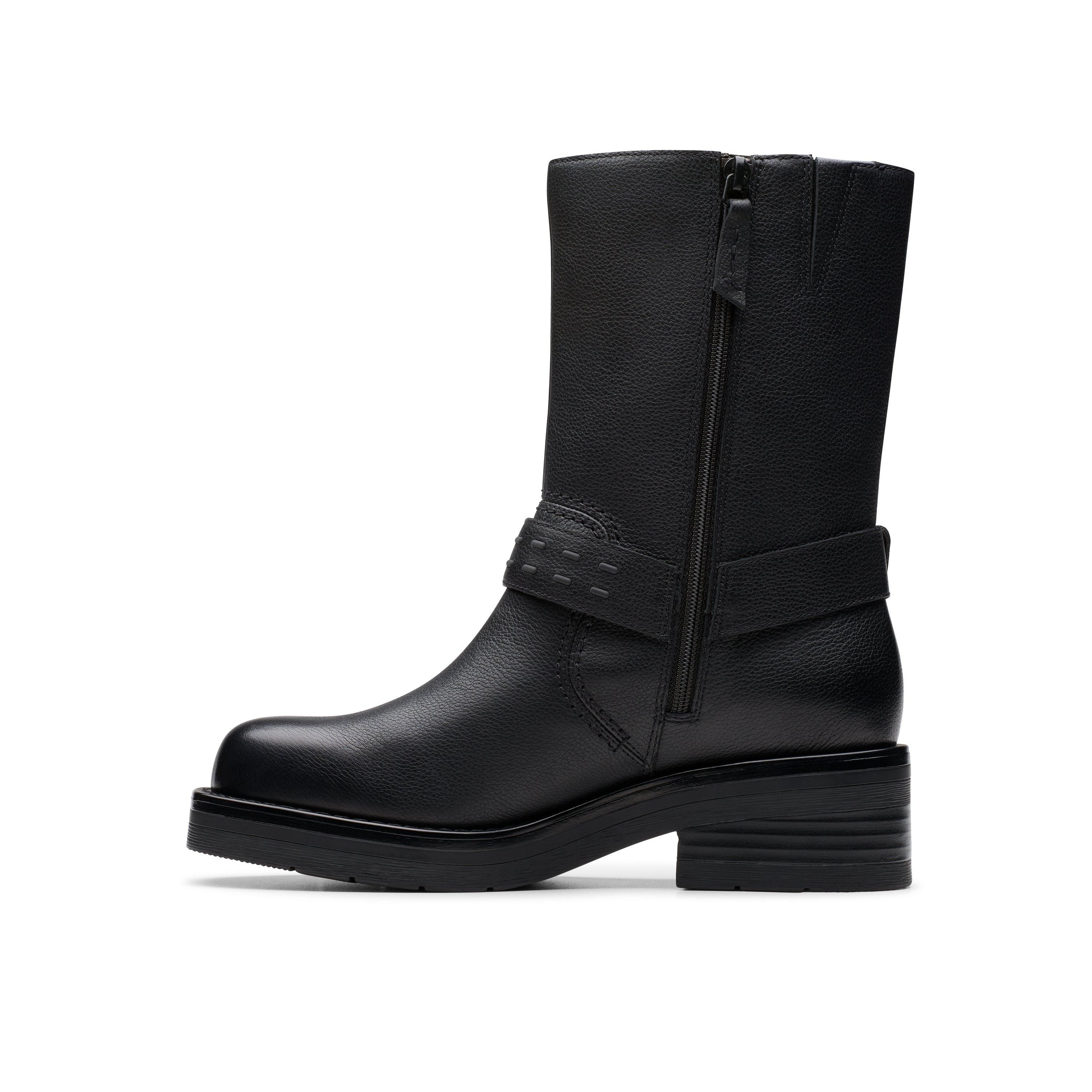 Clarks Rebelle Up Black Leather Mid Calf Boots