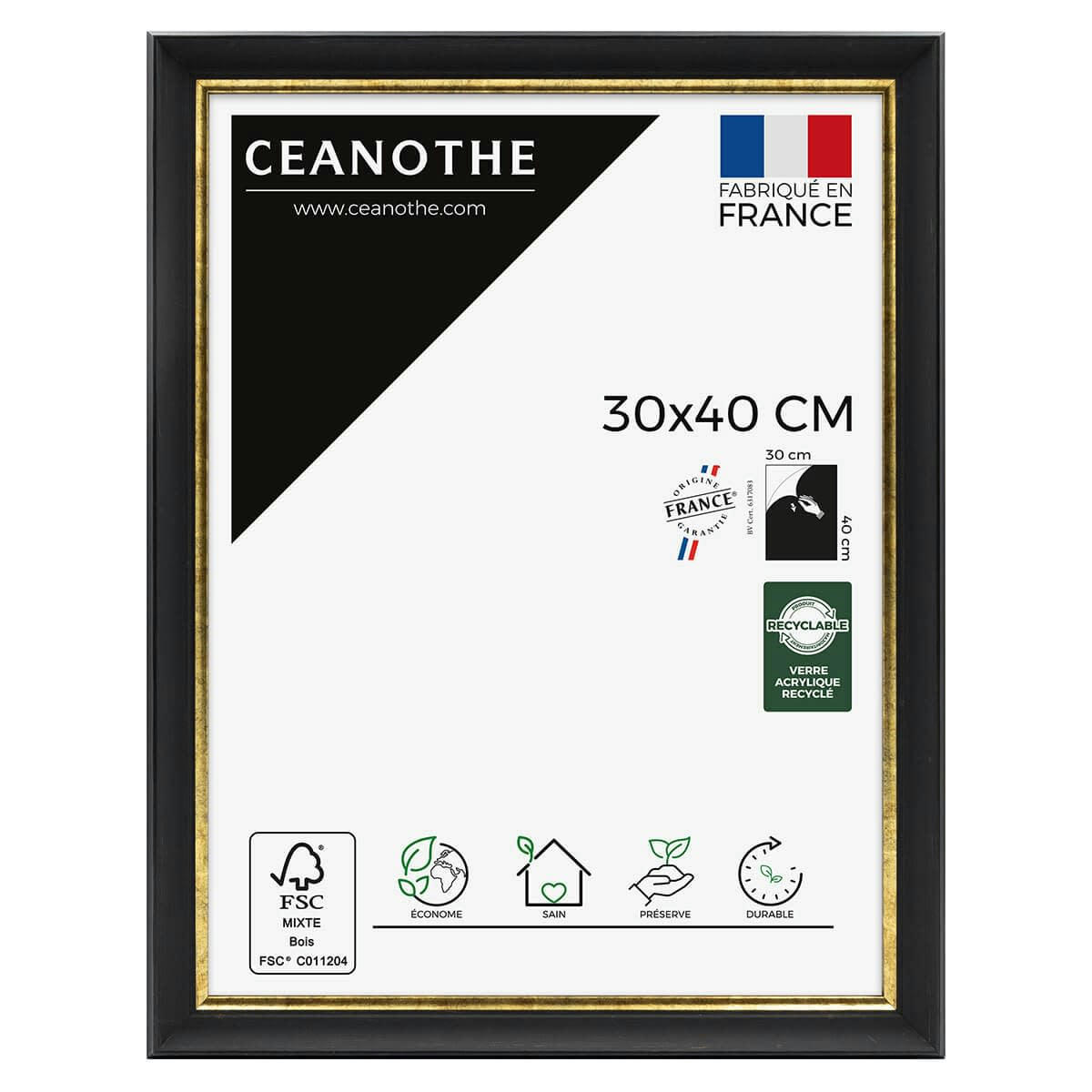 PANDORE - Cadre photo noir et finition doré 30x40 cm résine recyclée