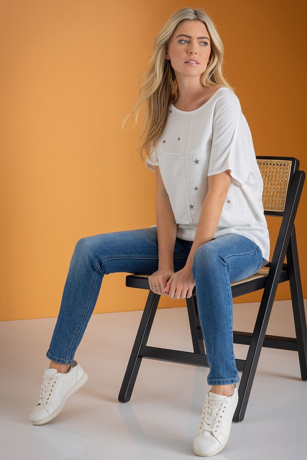 Klass. Star Printed Linen Blend Top