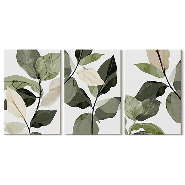 Ensemble 3 Pièces Toile sur Châssis Wallfluent 40x60 cm Feuilles De Plantes Bohèmes Peintes Format Uniforme Rendu élégant Chambre