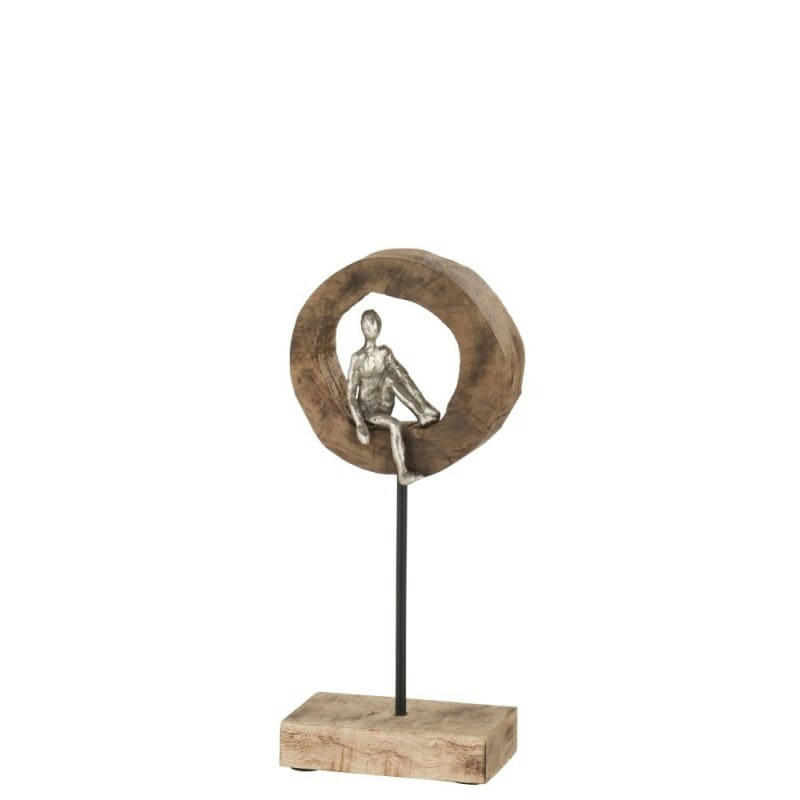 CERCLE - Personnage pensif haut bois manguier/alu H39cm
