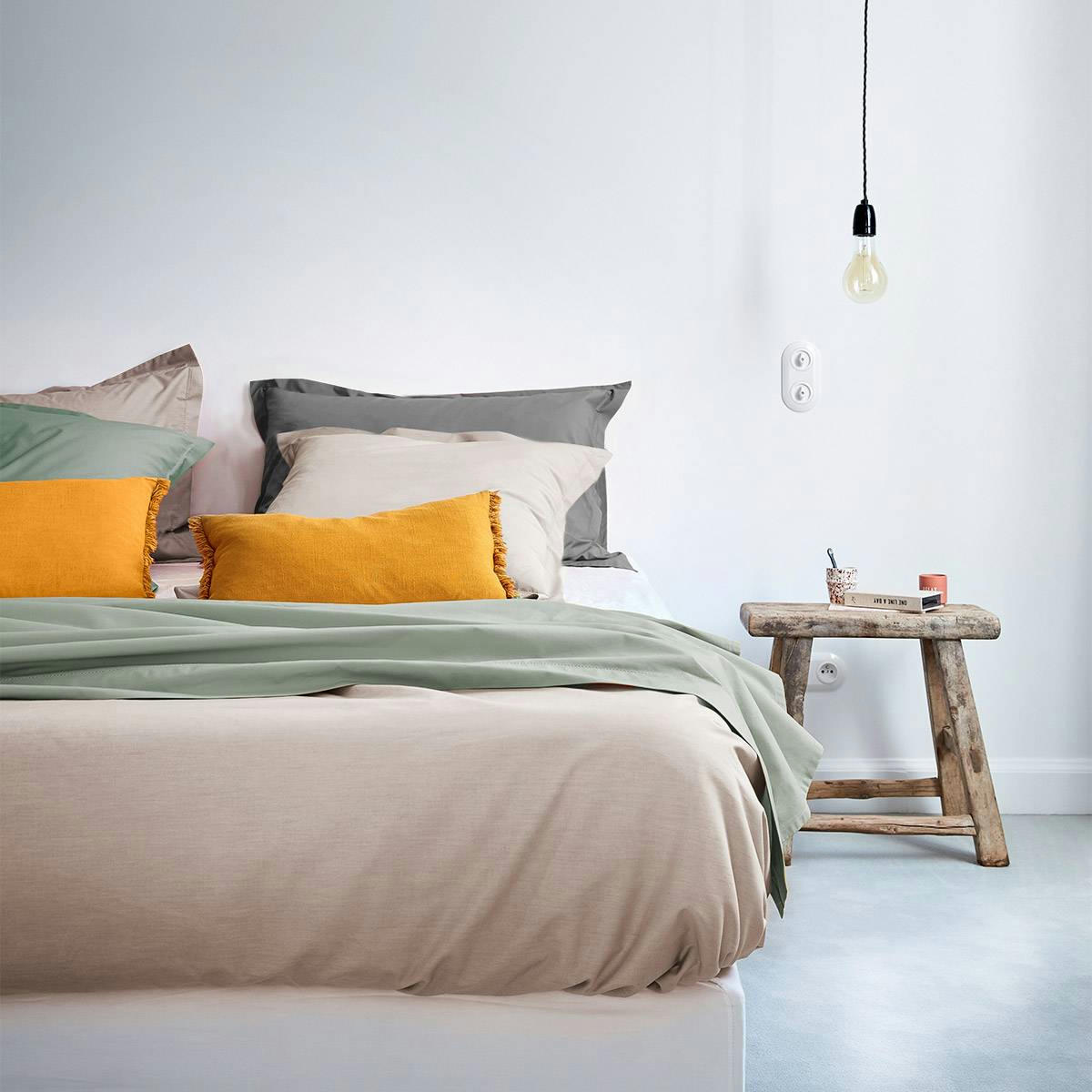 ALCOVE - Housse de couette en percale de coton beige 140 x 200 cm