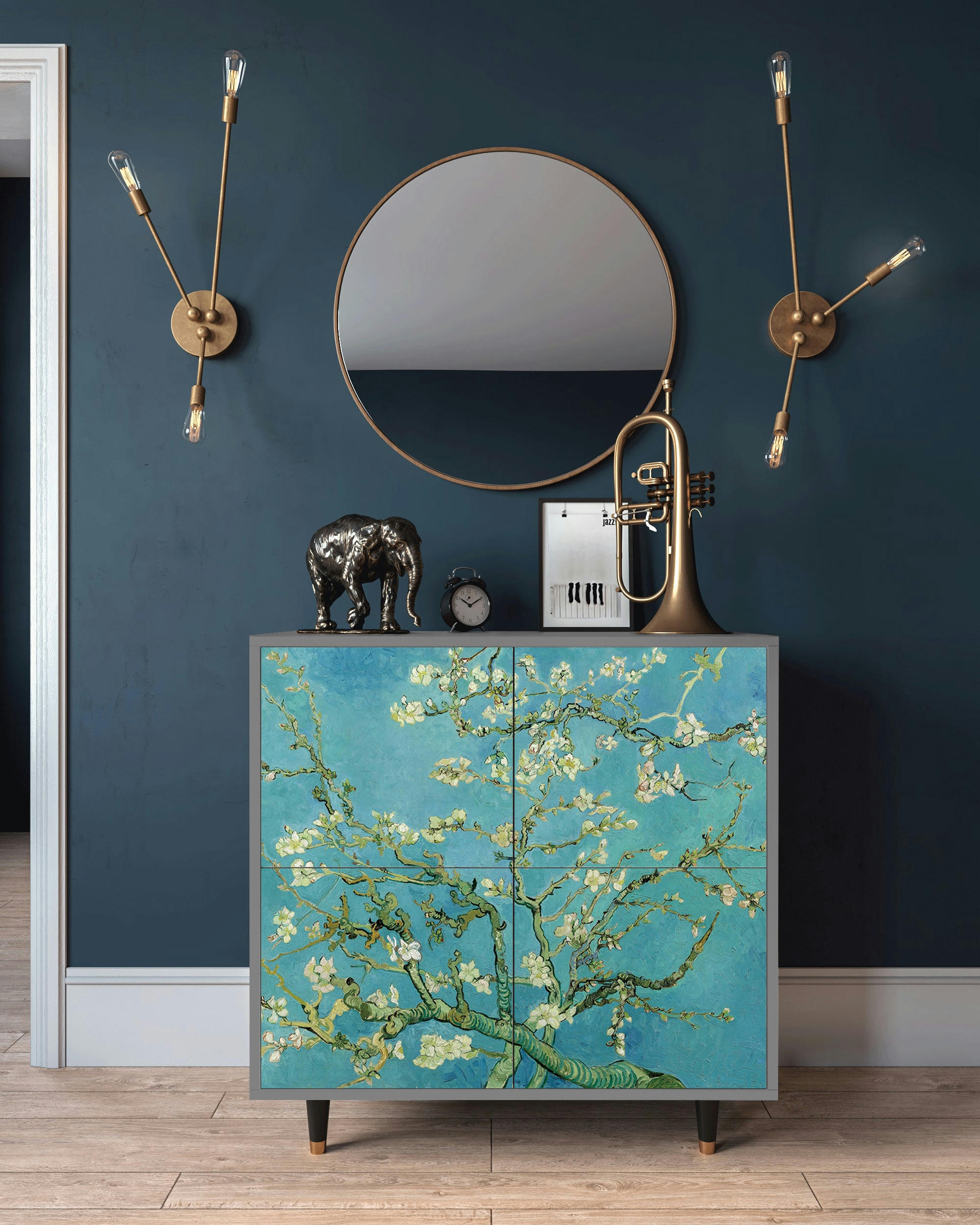 ALMOND BLOSSOM BY VAN GOGH - Buffet  bleu 4 portes L 94 cm