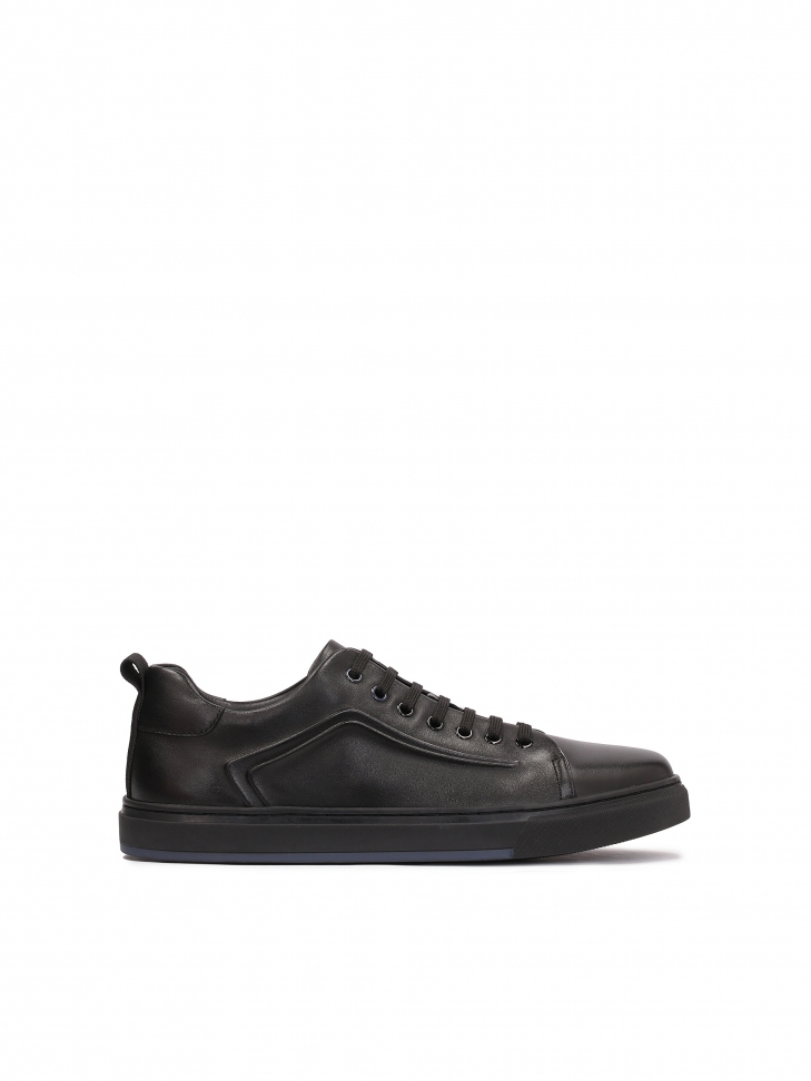 Black sneakers for men with a protruding, embossed pattern