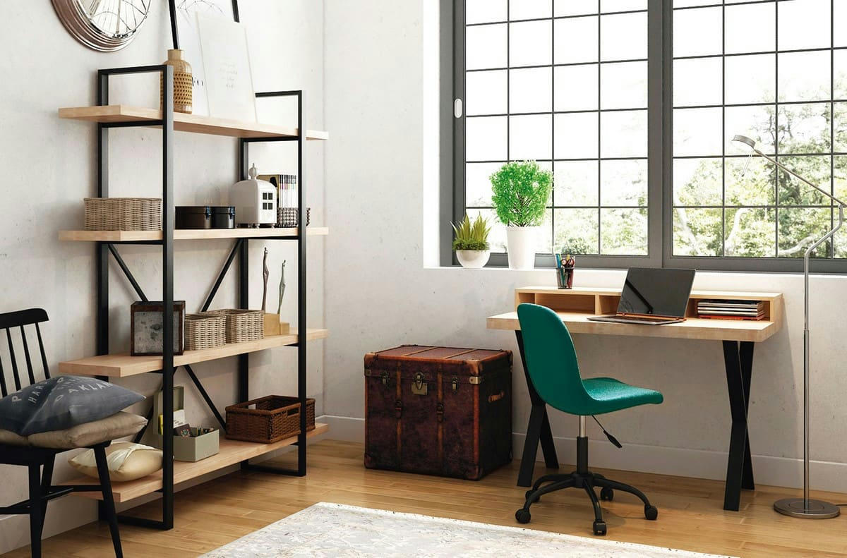 MATIKA - Bureau bois et acier noir L120