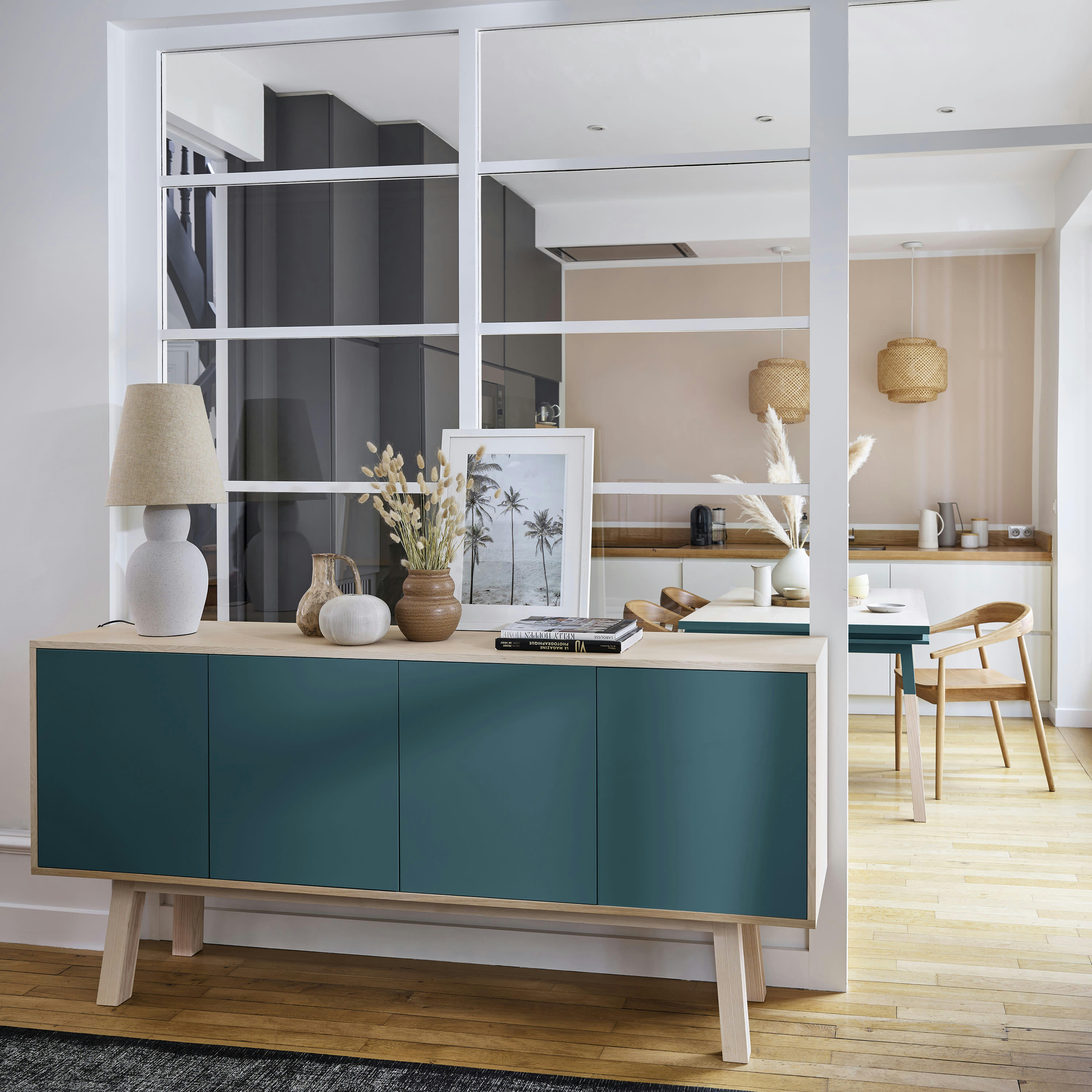 KUBE - Buffet 4 portes en frêne 220 cm, hauteur 94 cm