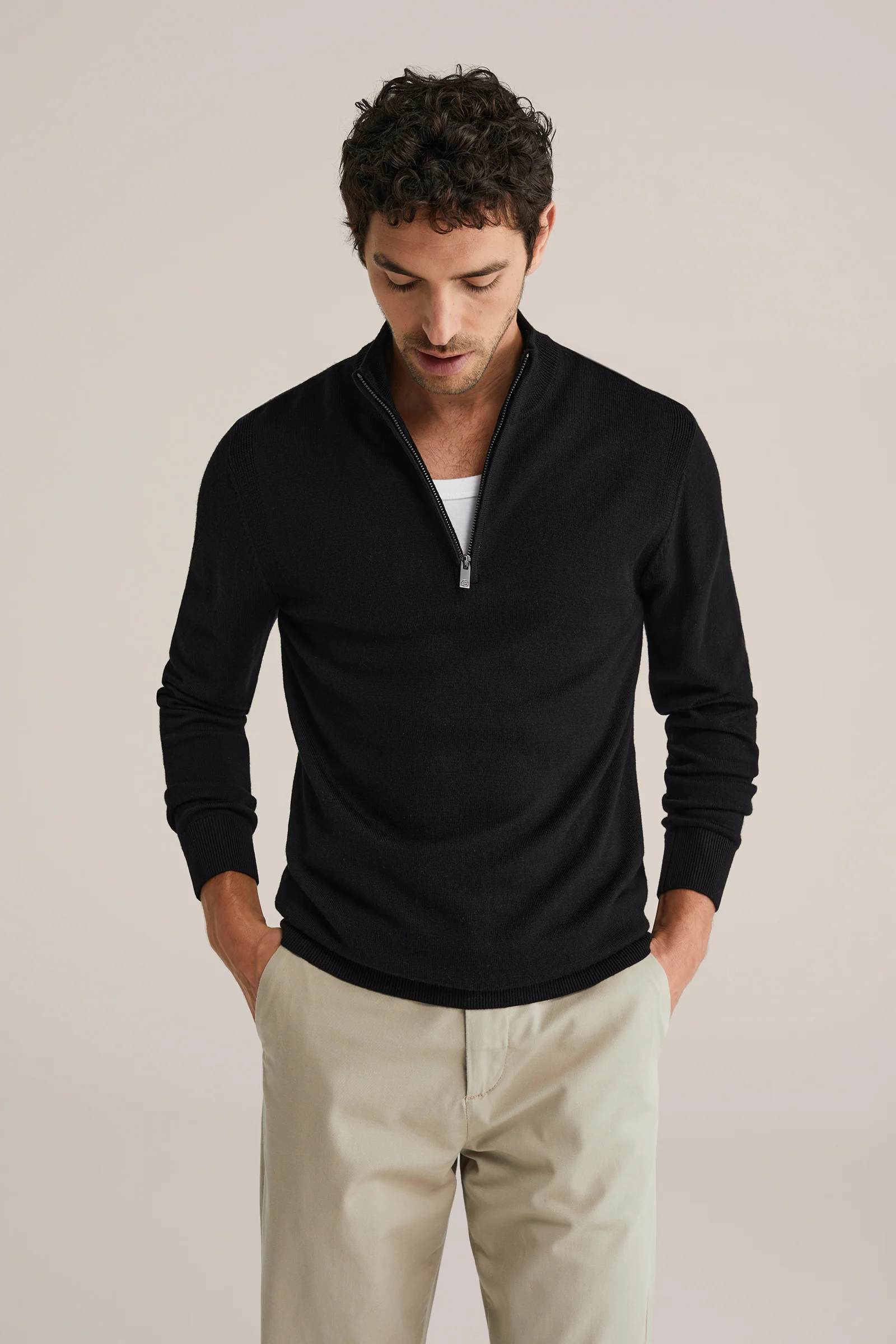 Heren regular fit trui met quarter zip