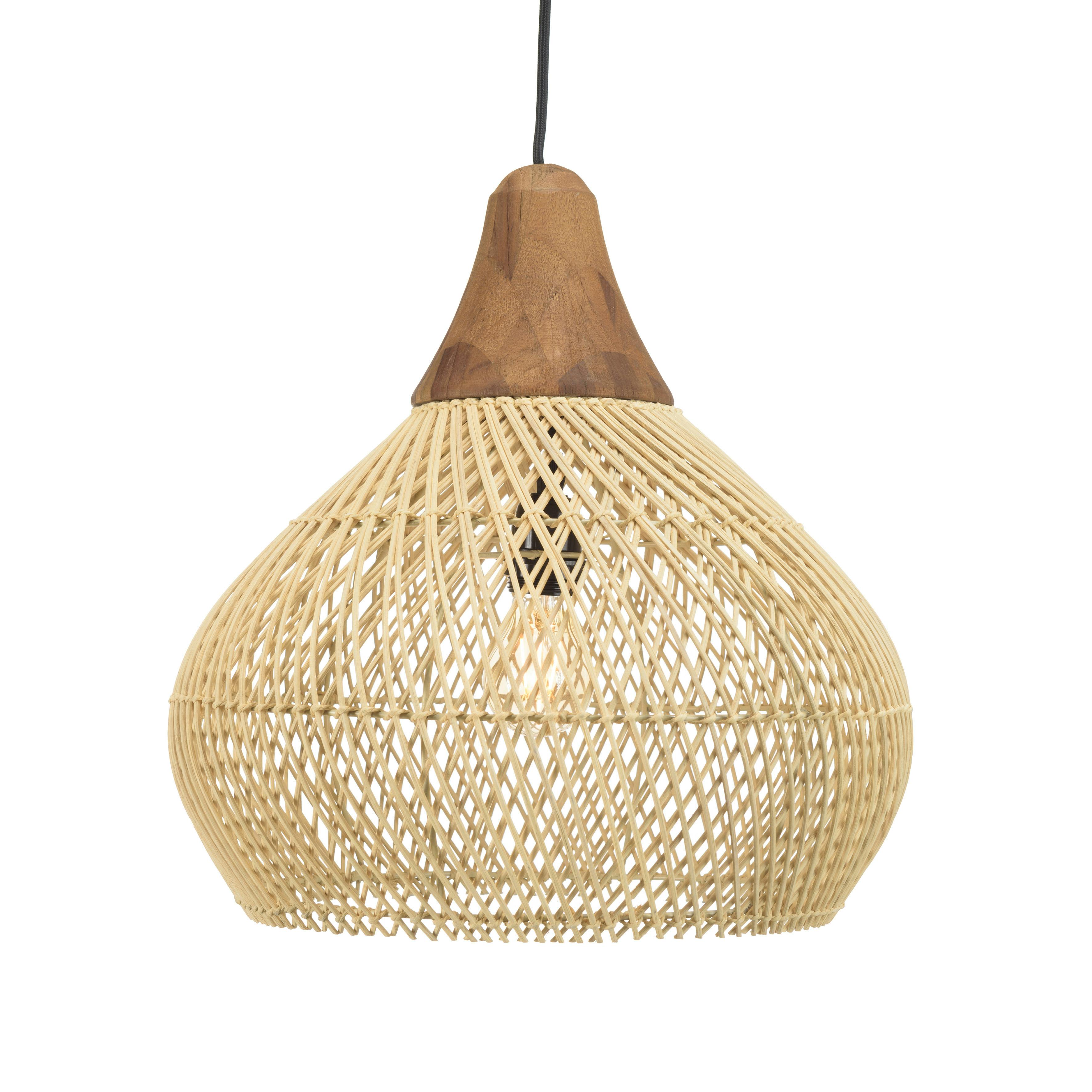 Suspension cloche 40x40cm rotin couleur naturelle et teck FOLELLI