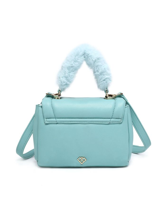 JFY Quilted Pattern Faux Fur Handle Twist Lock Crossbody Bag/ Grab Bag