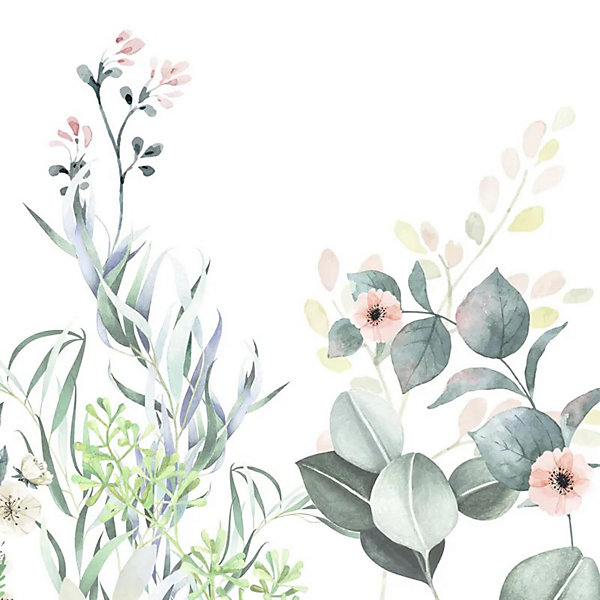 Lot de 2 panneaux de douche en aluminium (90x220 &120x220 cm)   profilés blanc - Flowers in Rain - Multicolore