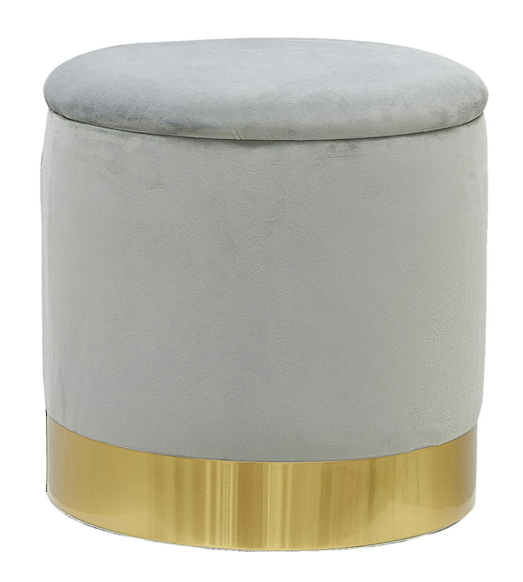 - Pouf coffre en velours et métal gris/or