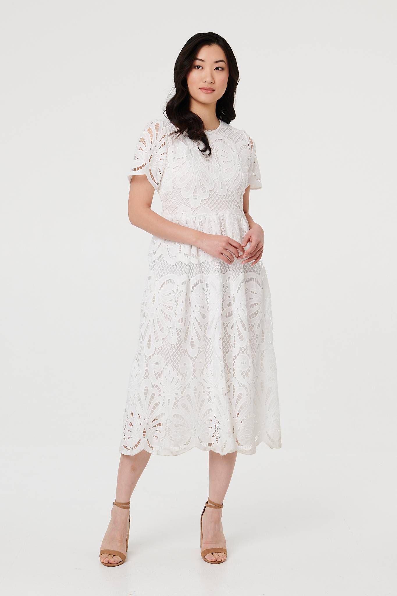 Izabel London Semi Sheer Lace Layered Midi Dress