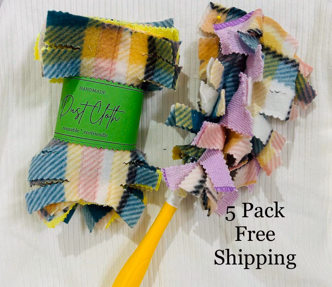 Swifter Duster 5 pack or 10 pack with handle Reusable Various Colors and patterns of fleece and Microfiber