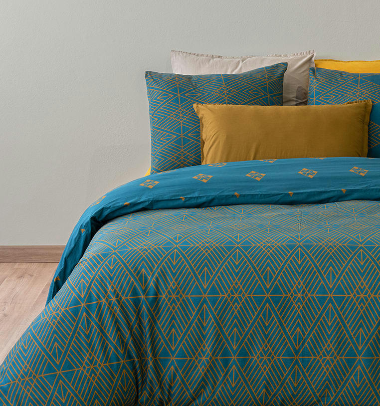 SHADOW - Parure housse de couette percale de coton vert 220x240 cm