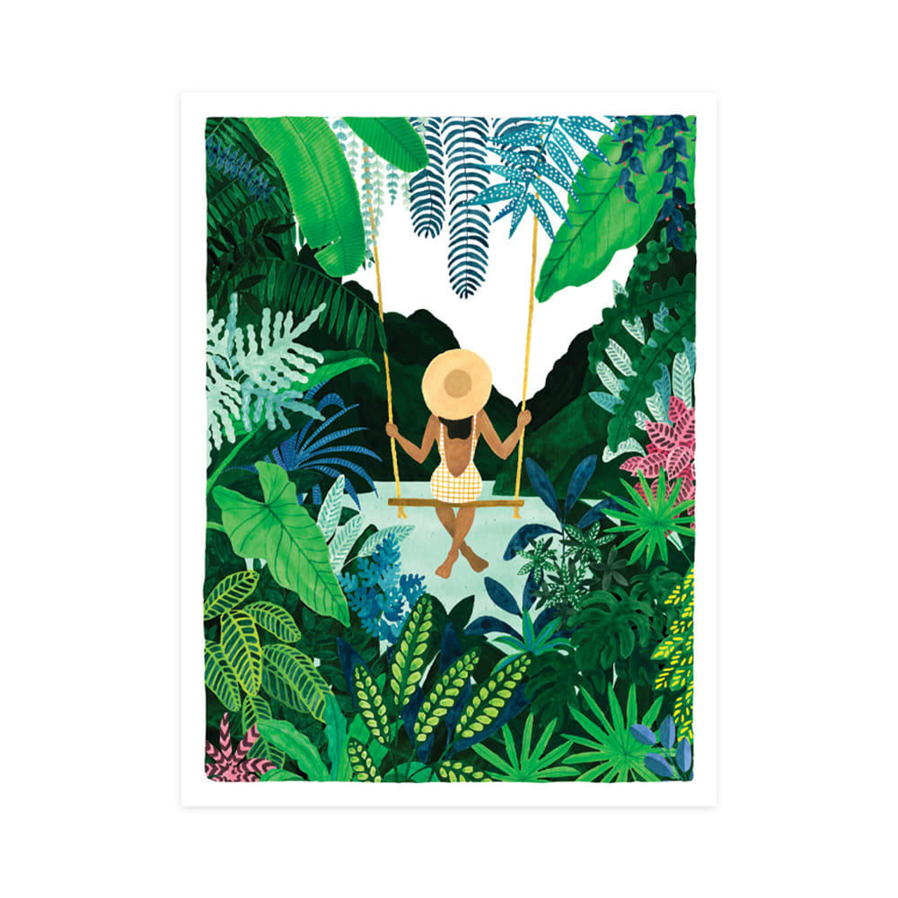 - Affiche illustrée de fille sur une balancoire à Bali 30x40 cm