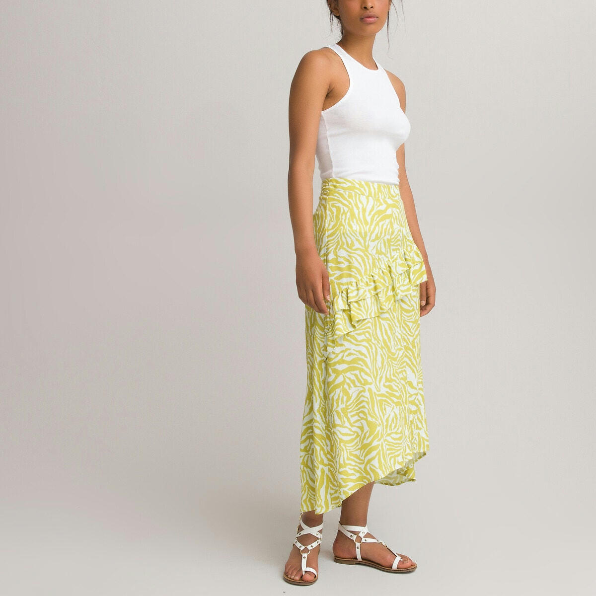 Jupe longue asymétrique, imprimé animalier