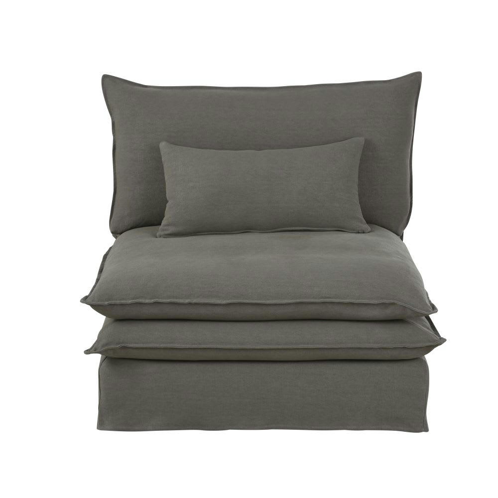 Pompei - Chauffeuse pour canapé modulable en lin épais gris