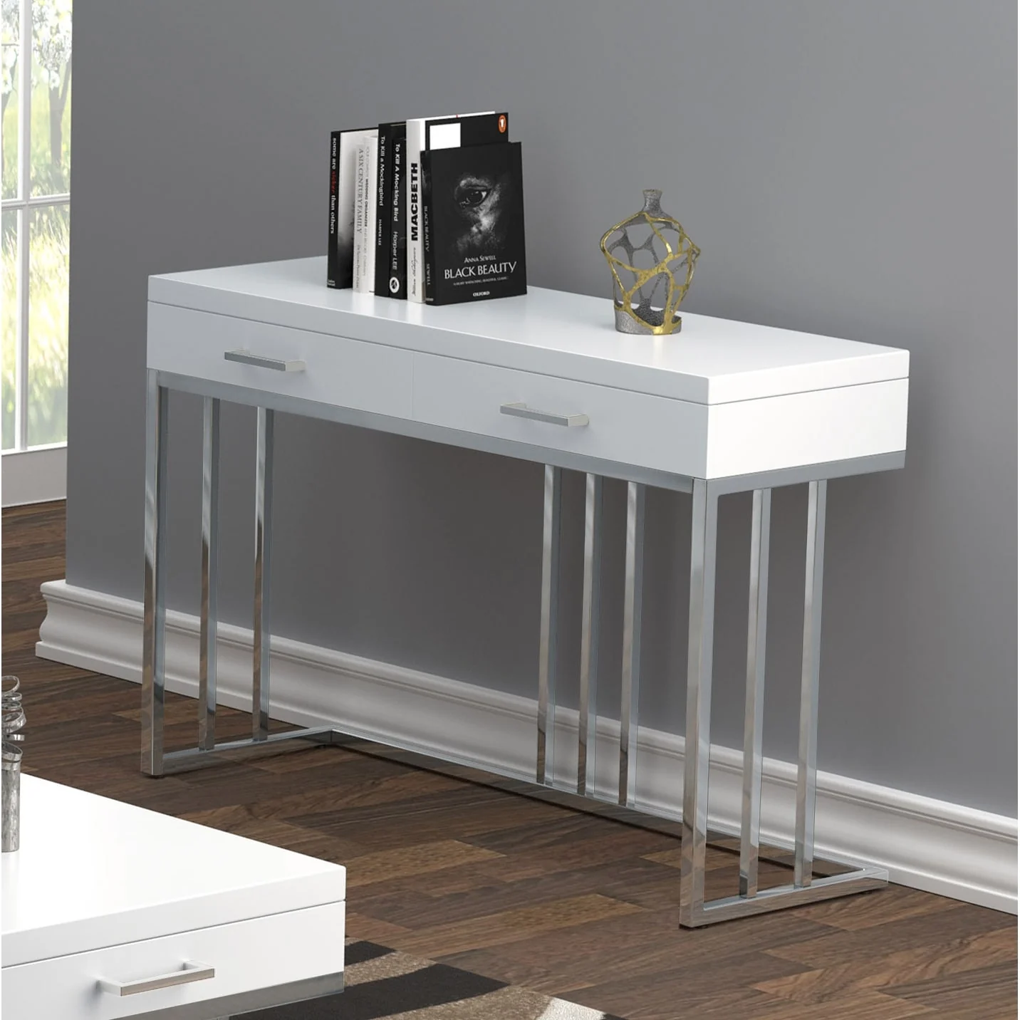 Dalya White and Chrome 2-drawer Rectangular Sofa Table