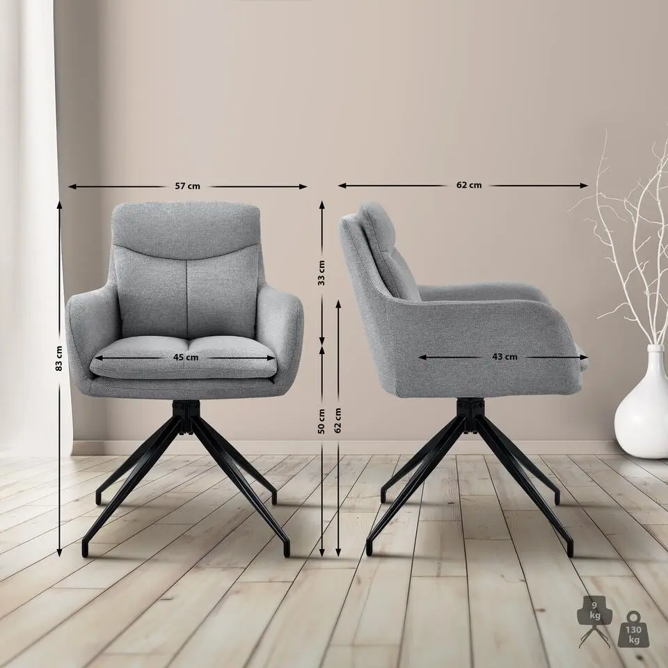 CLP Eetkamerstoel Somers zwart Frame - Stof - licht grijs