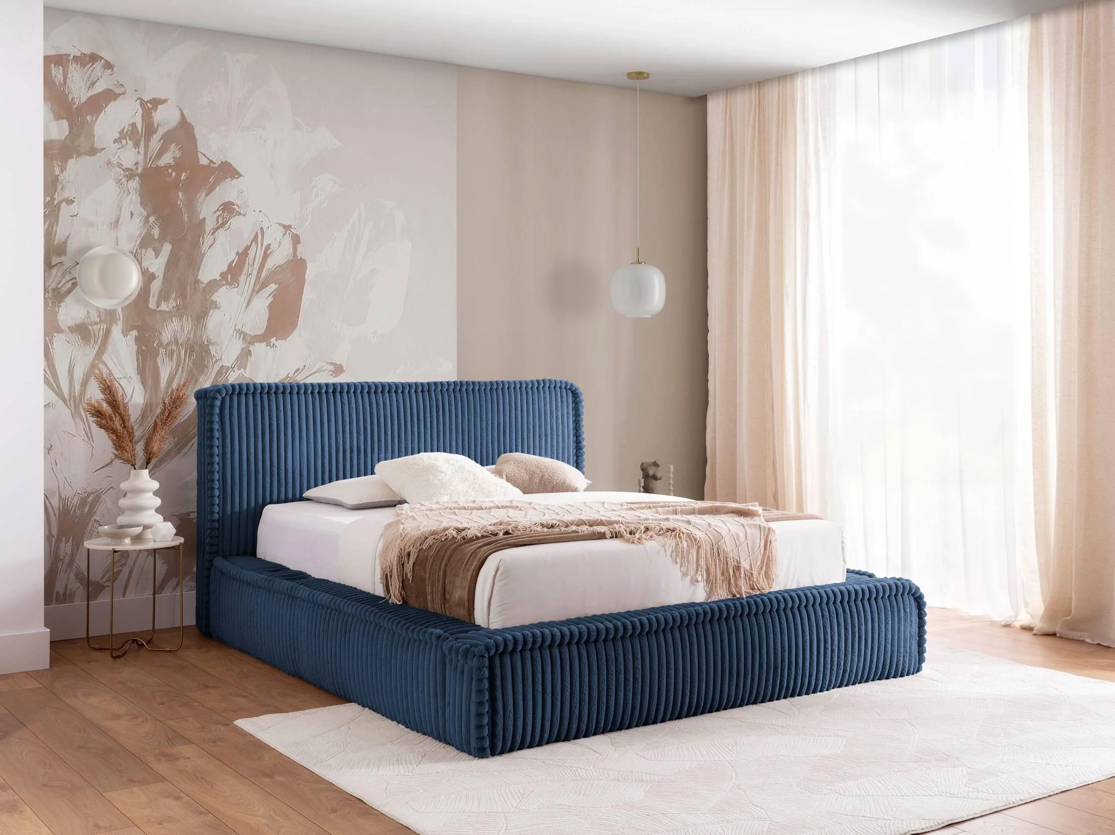 Bedframe Mirras in brede ribstof 200 x 200 cm