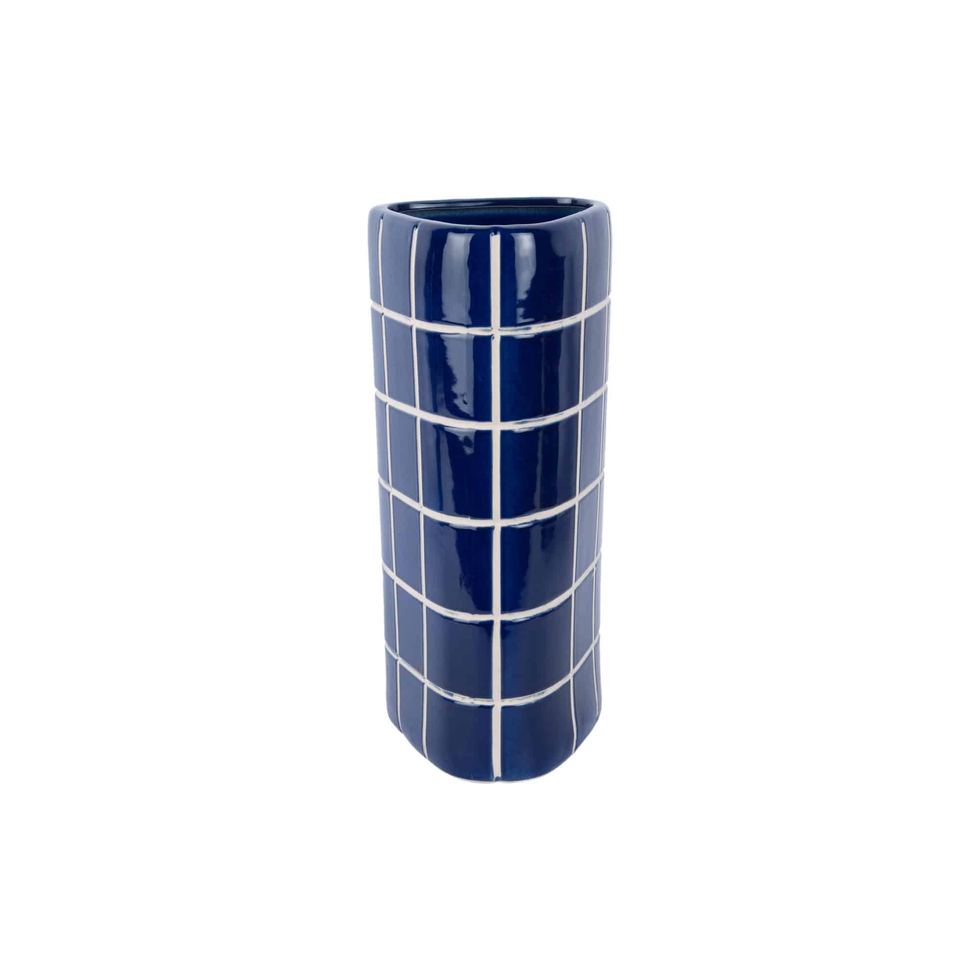 Present Time vaas Retro Tiles - blauw - 16.5x15x37cm