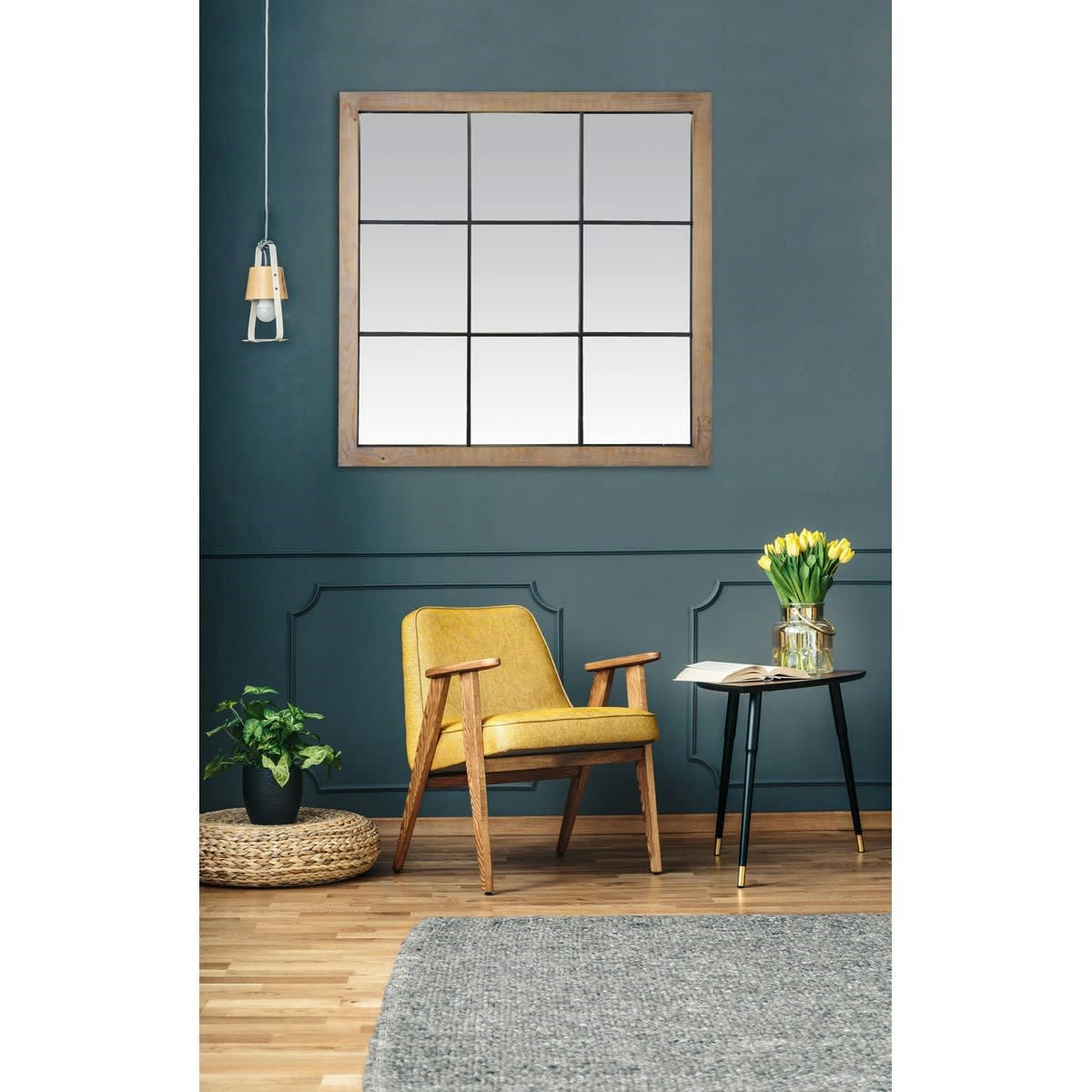 MIROIR FENÊTRE 9 VUES - Miroir industriel carré effet fenêtre 9 vues 100x100cm