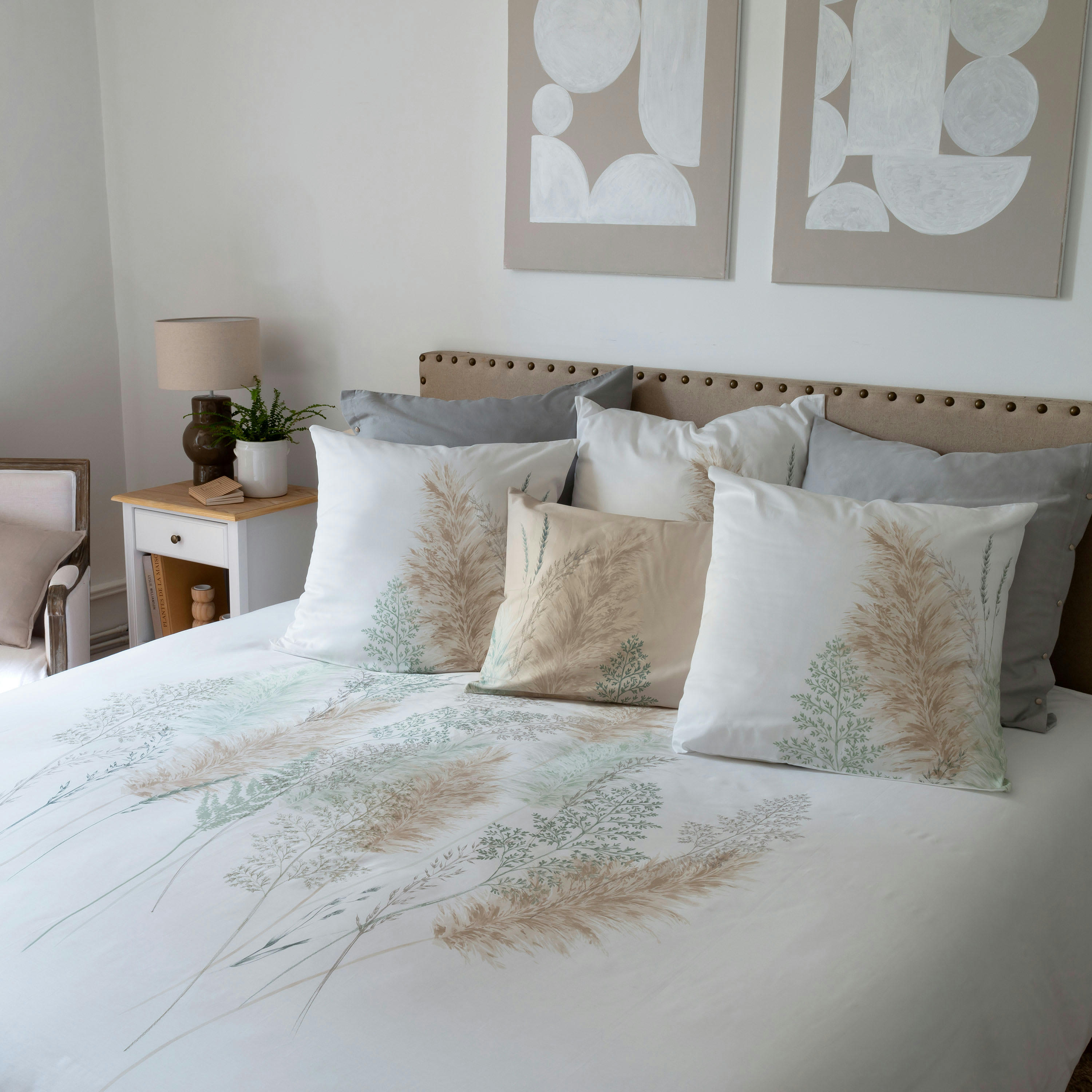 PAMPA 2 - Housse de couette satin de coton imprimé brodé blanc 240 x 220 cm