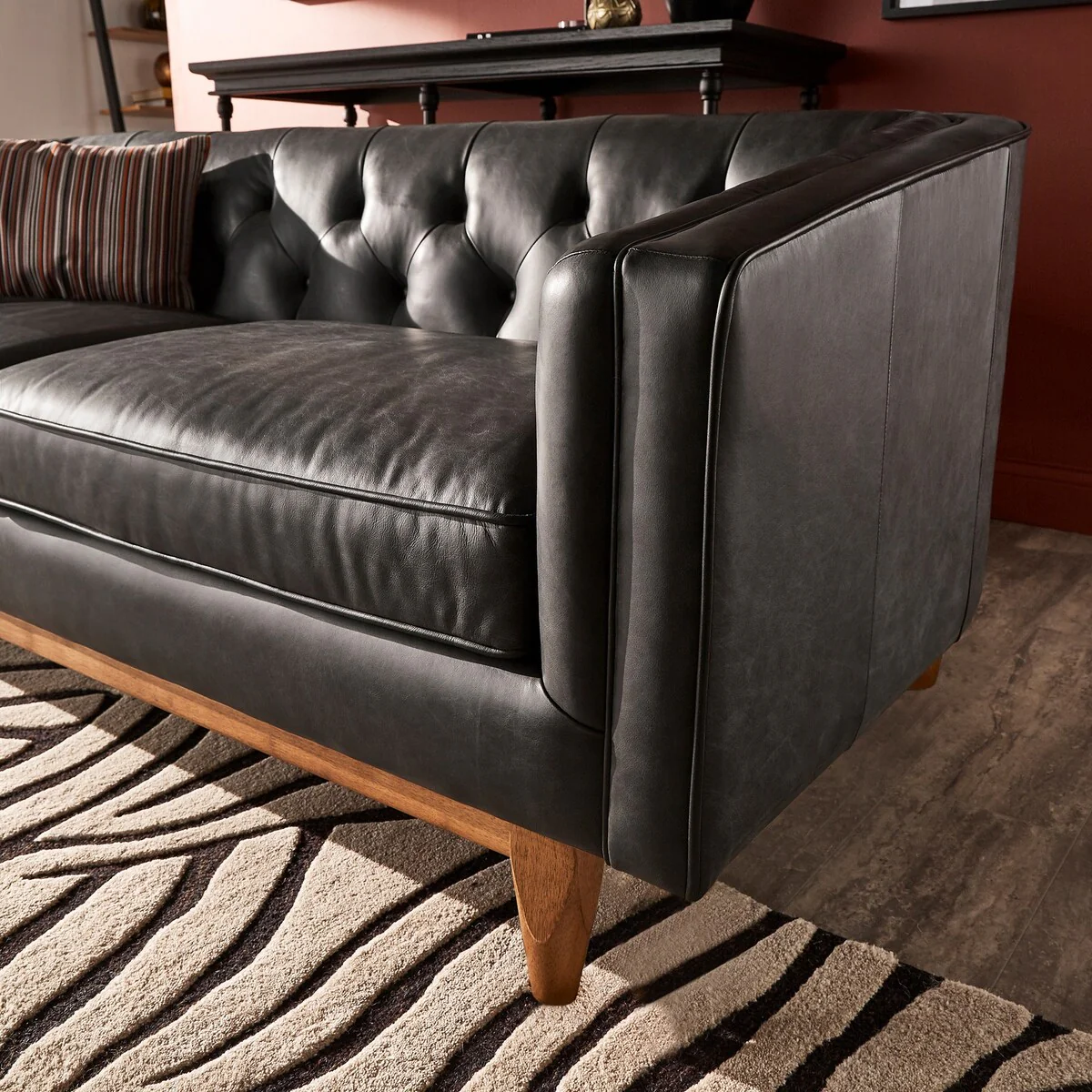Tullio Black Leather Button Tufted Loveseat by iNSPIRE Q Modern - Sofa