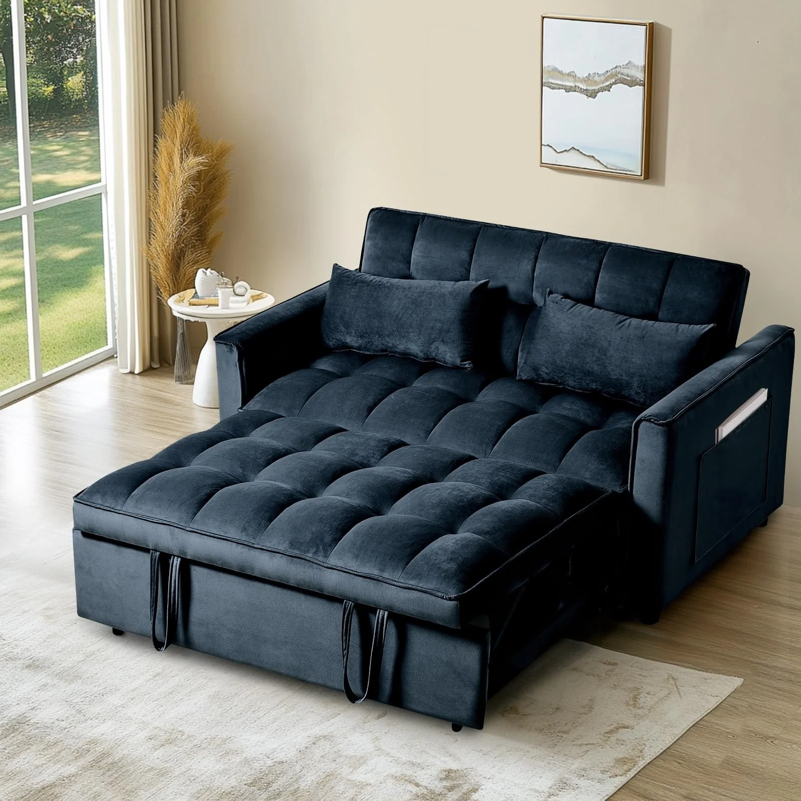3 in 1 Velvet Sofa Bed with Adjustable Backrest