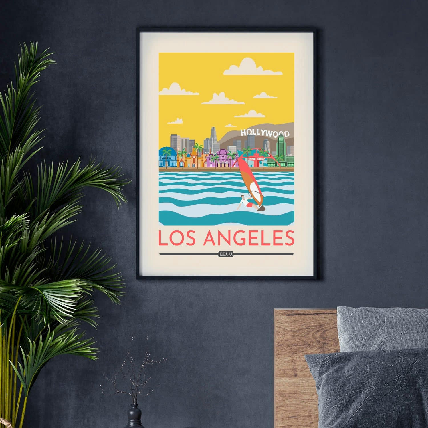 CIUDADES - Affiche avec cadre noir - Los Angeles - 50x70