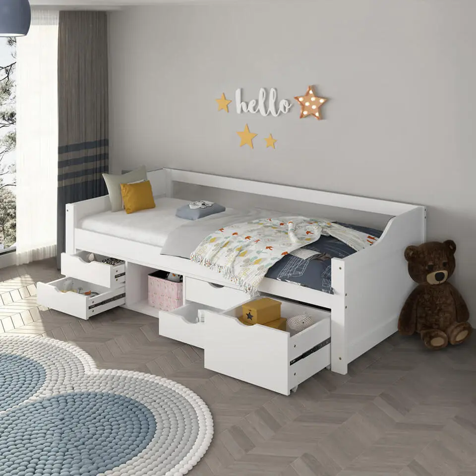 HOME DELUXE COSMOS kinderbed met lades en matras - 90 x 200 cm wit