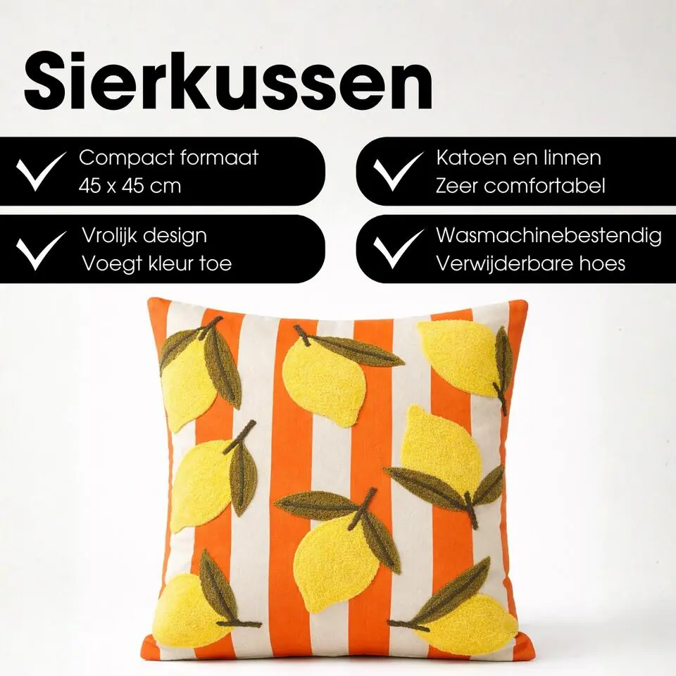 Mica Decorations Citroen Sierkussen �?45 x 45 x 10 cm