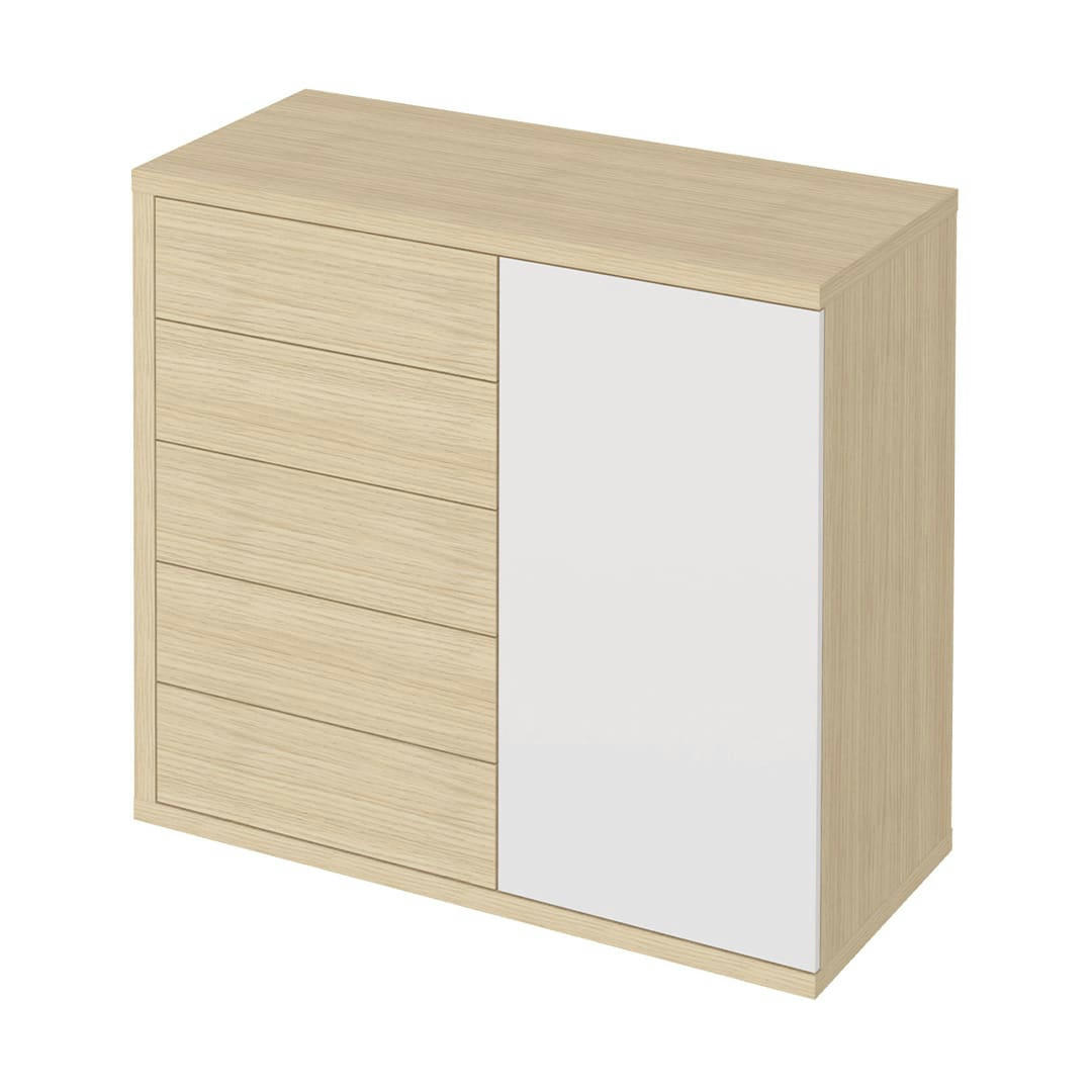 HUGO - Commode  placage blanc et chêne clair