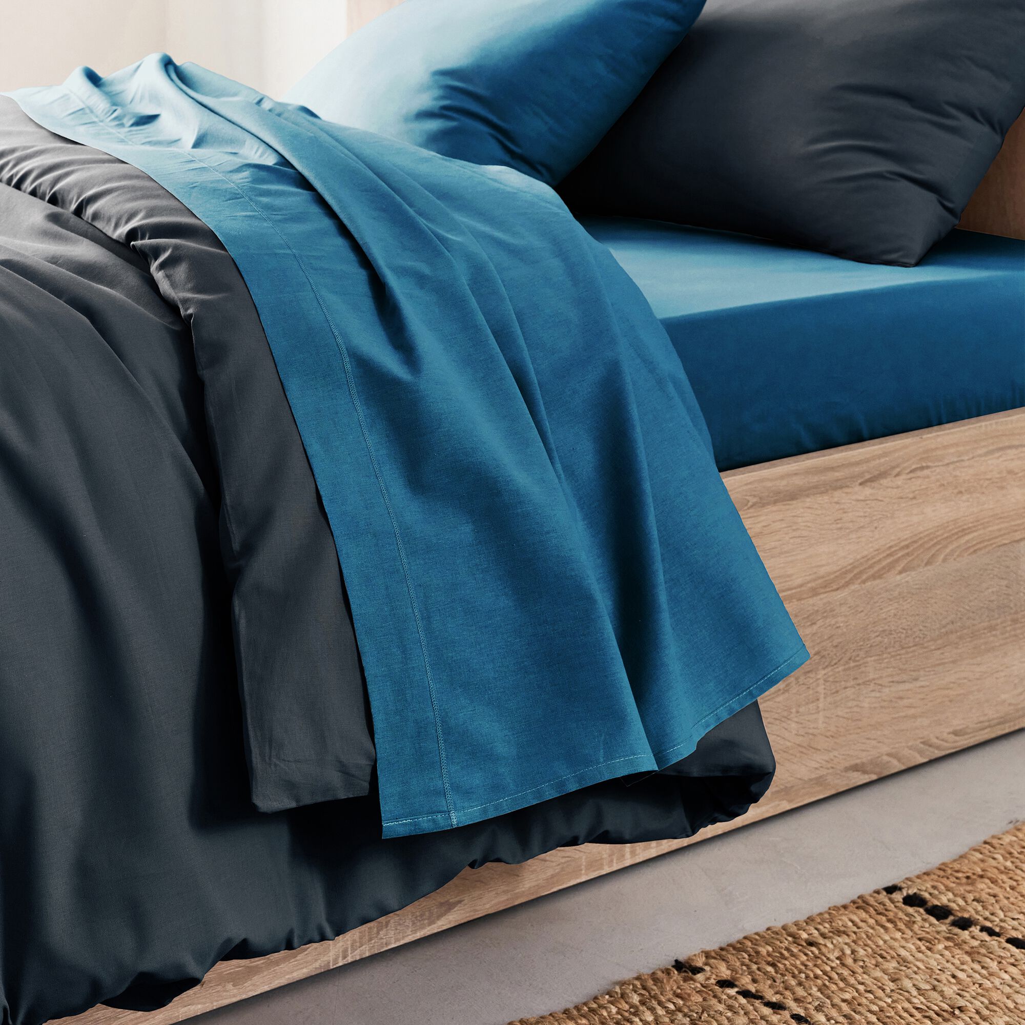 CALANQUES - Drap plat en coton 270x300cm - bleu figuerolles