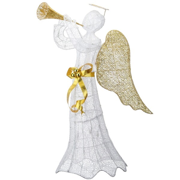 51" Trumpeting Gold and White Angel with Warm White LED Lights - 51 in