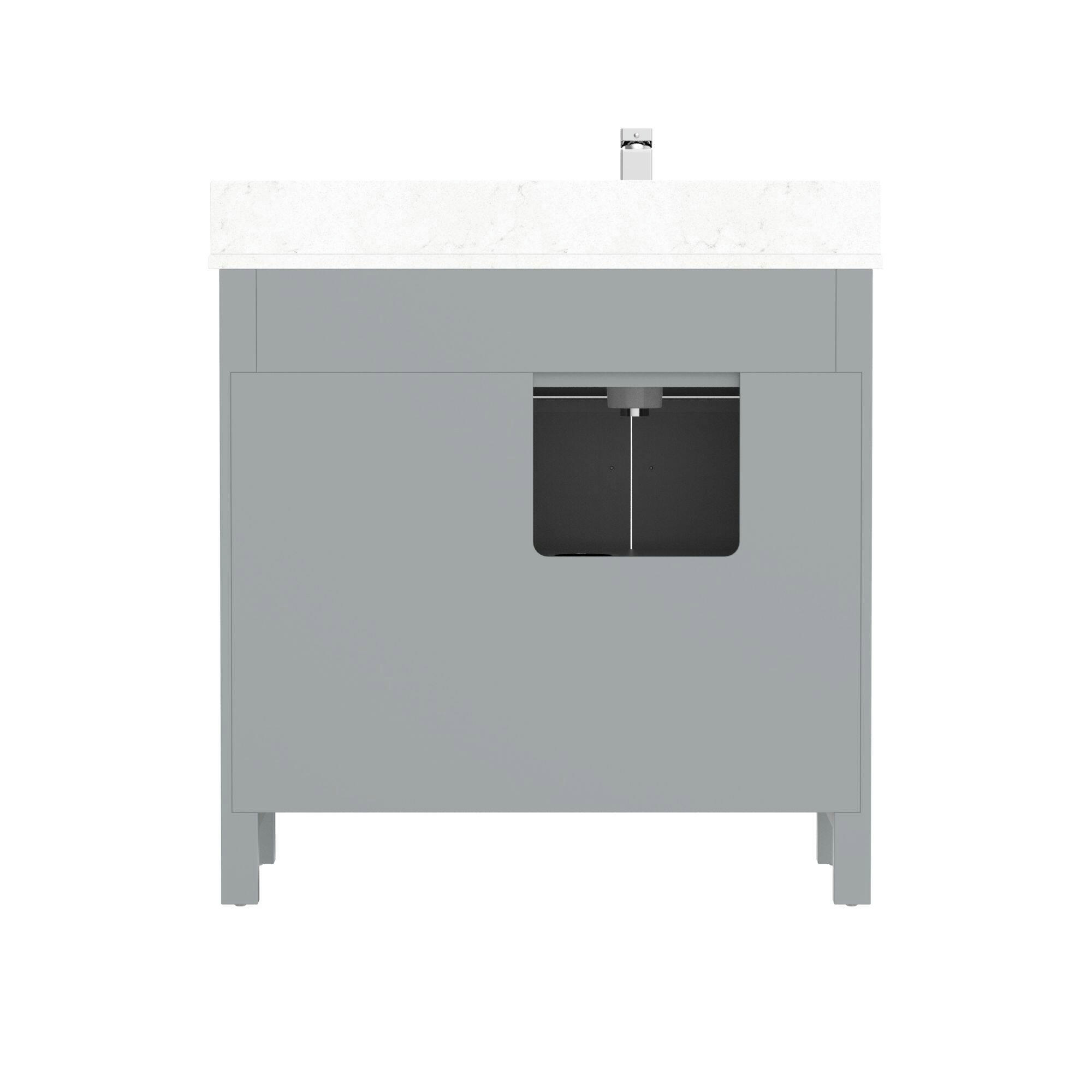 Urban Bathe Terrence Undermount Single Sink Stone Top Bathroom Vanity with Drawer & Cabinet Organizer, Oxford Grey, 36-in