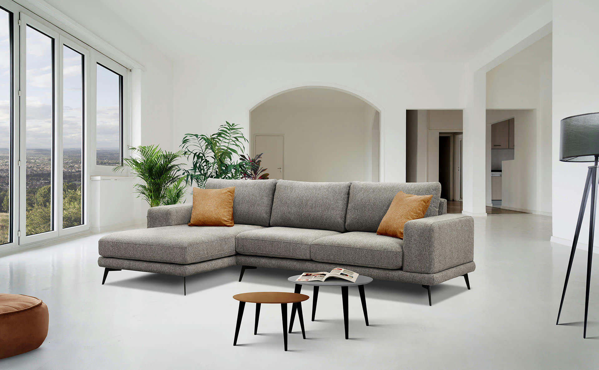 MEDIOLANE - Canapé d'angle gauche 4 places tissu taupe