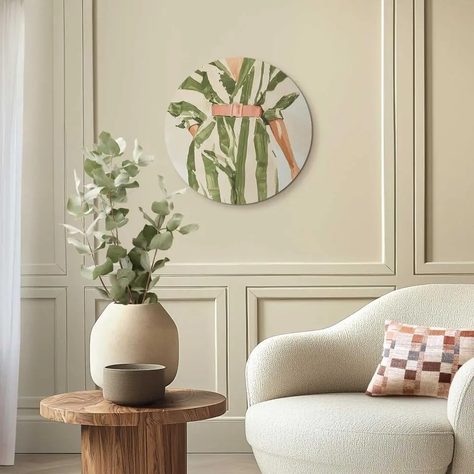 Glasschilderij Groen gestreepte outfit - &Oslash; 50 - Groen