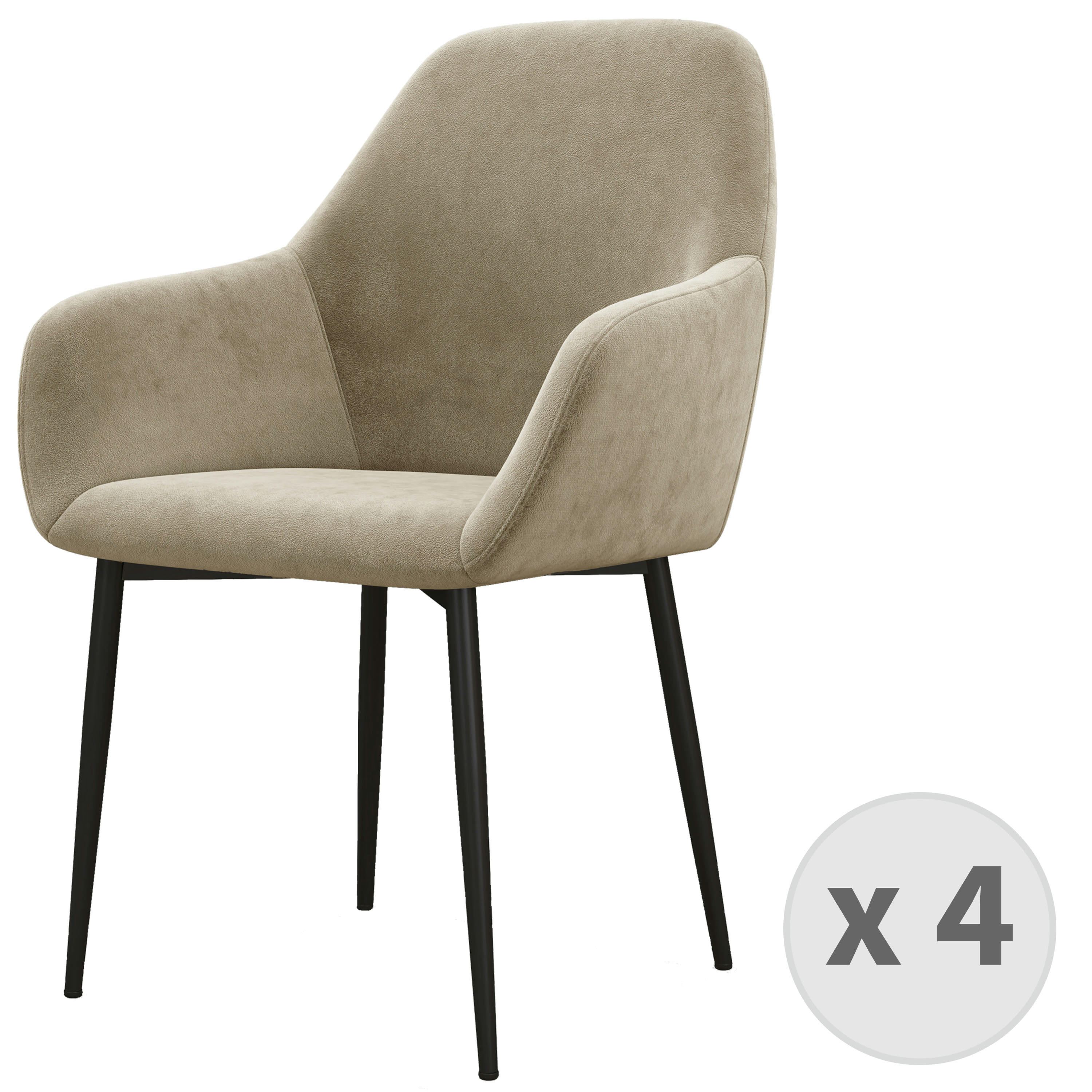 GABIN - Fauteuil de table en Velours Taupe et métal noir (x4)