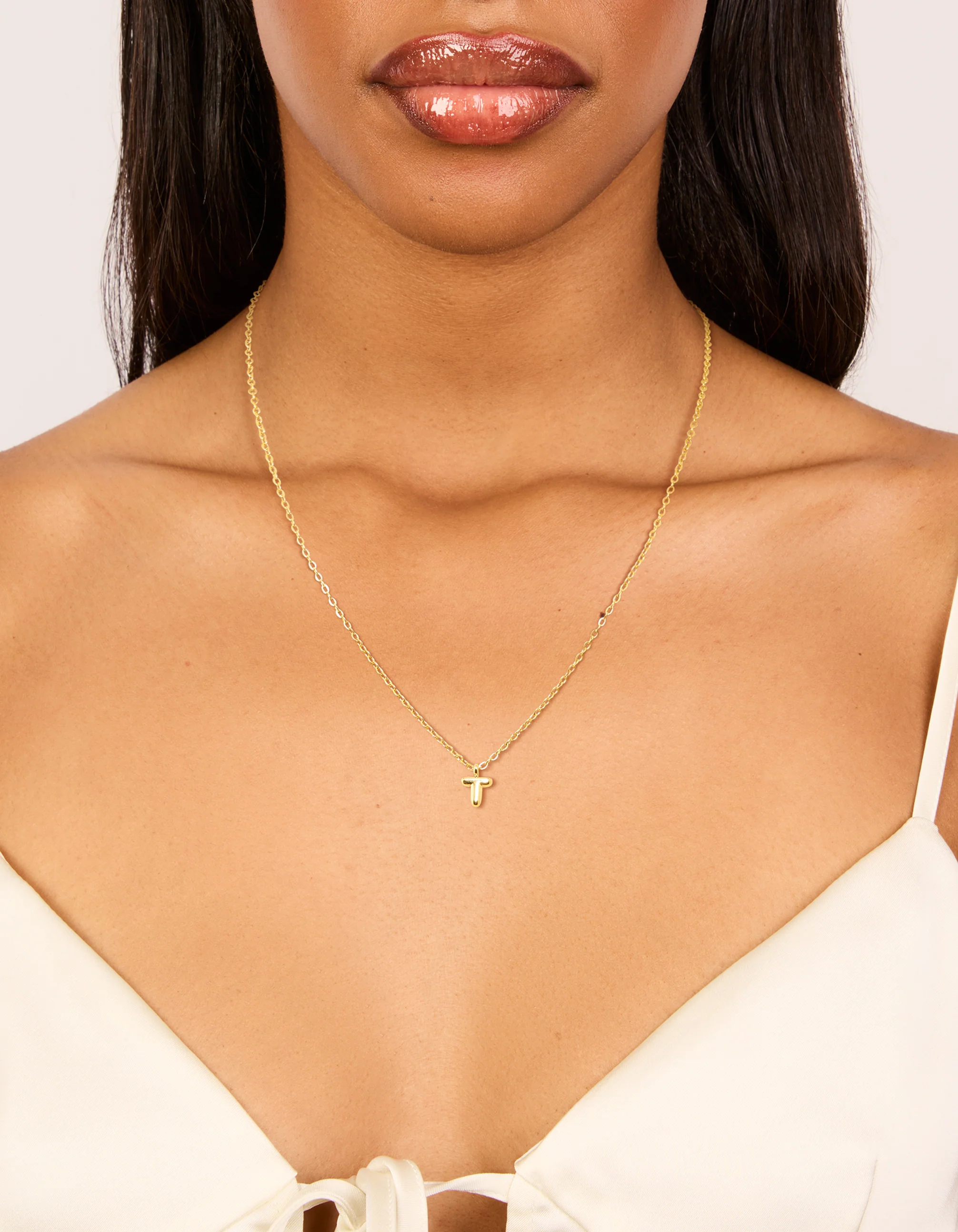 Waterproof Gold Plated Stainless Steel Mini Bubble Letter T Necklace