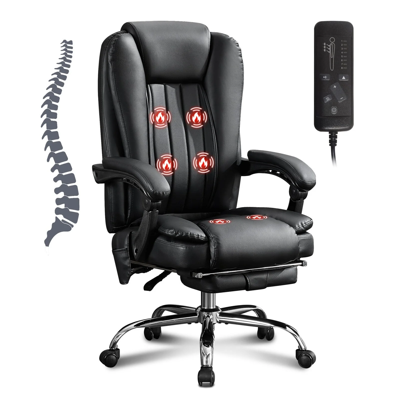 Massage Office Chair with Heat and 6 Vibration Points, Executive Office Chair with Foot Rest and Reclining Backrest