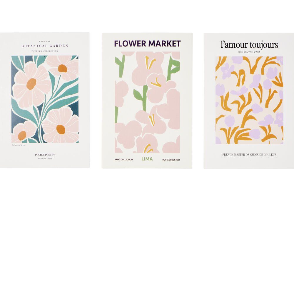 Poster papier x3 thème floral 10x15cm (3 modèles)