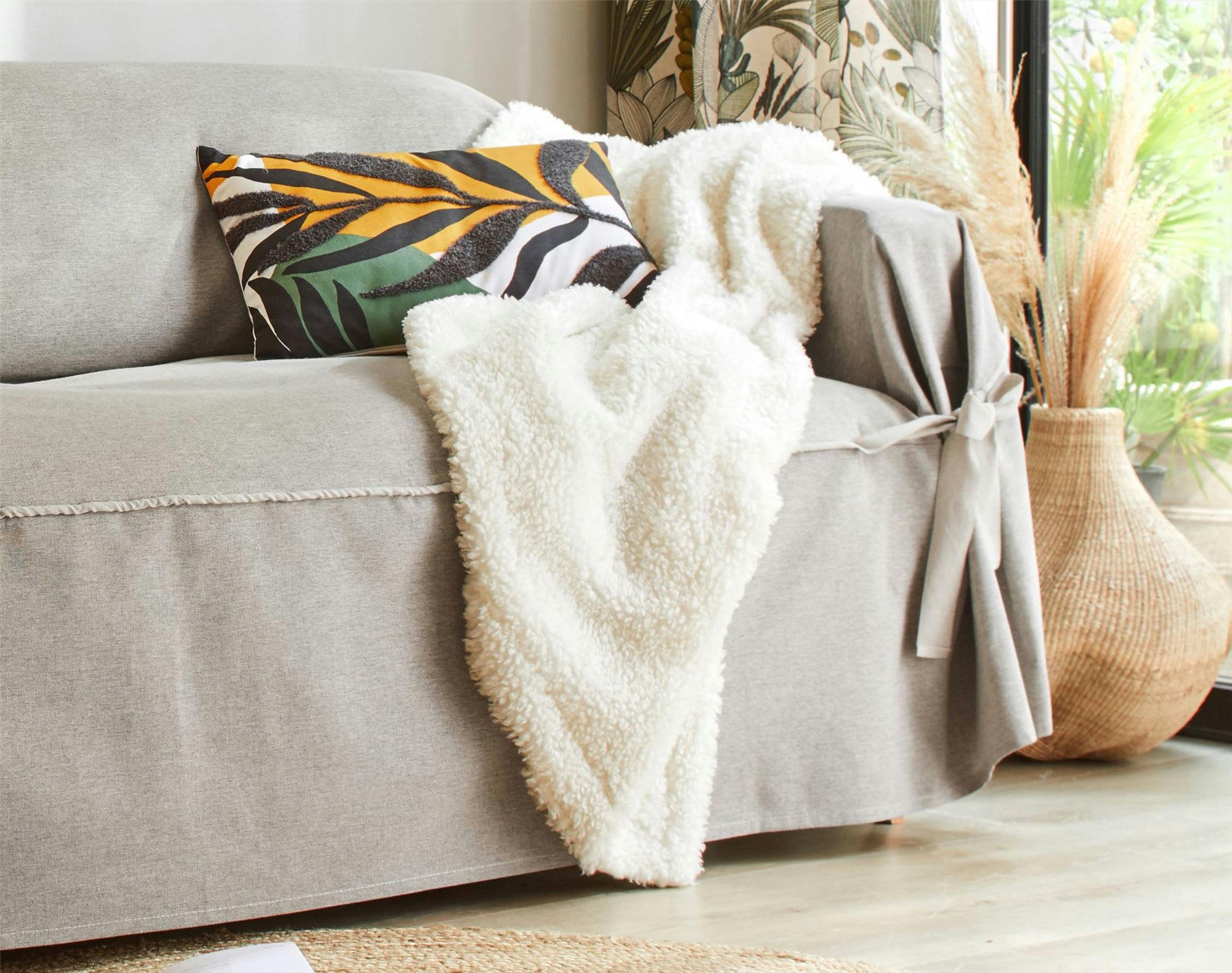 MOUTON - Plaid 130x170 blanc écru en polyester