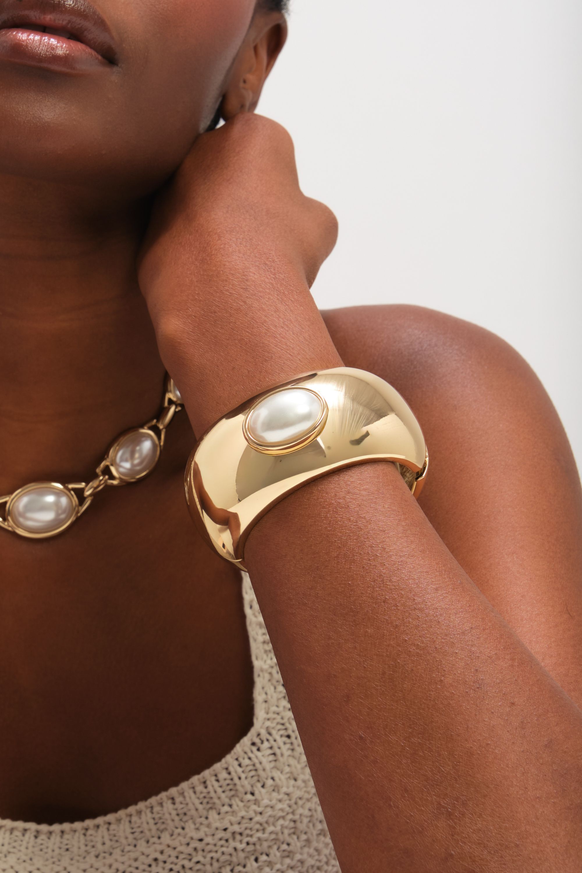 Mood Gold Plated and Pearl Statement Cuff
